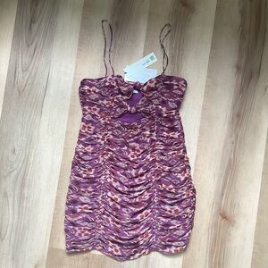 Zara Purple Orange Patterned Mini Dress | women’s S | ruched formal homecoming